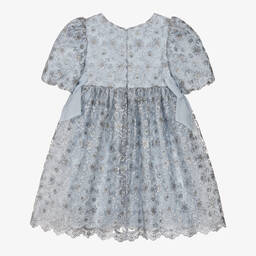 Patachou-Girls Blue Embroidered Tulle Dress | Childrensalon Outlet
