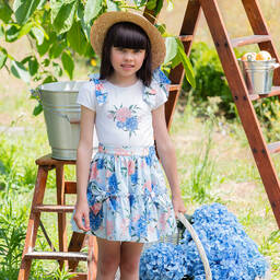 Patachou-Girls Blue Floral Skirt | Childrensalon Outlet