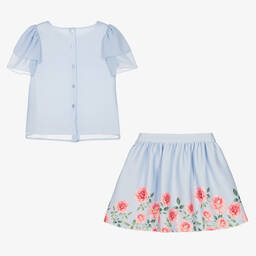 Patachou-Girls Blue Floral Skirt Set | Childrensalon Outlet