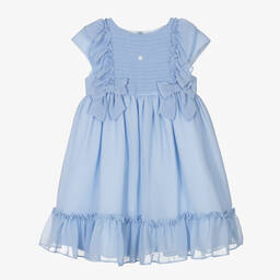 Patachou-Girls Blue Frilled Chiffon Dress | Childrensalon Outlet