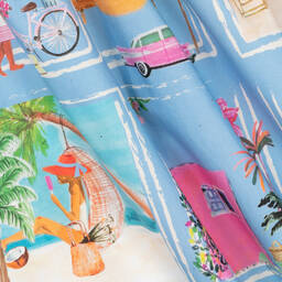 Patachou-Голубое хлопковое платье с отпускным принтом | Childrensalon Outlet