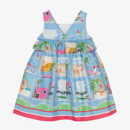 Patachou-Голубое хлопковое платье с отпускным принтом | Childrensalon Outlet