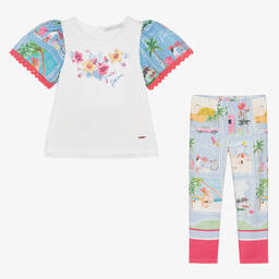 Patachou-Girls Blue Holiday Print Leggings Set | Childrensalon Outlet