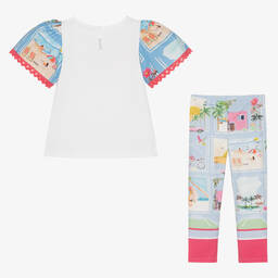 Patachou-Girls Blue Holiday Print Leggings Set | Childrensalon Outlet