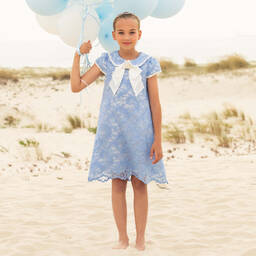Patachou-Girls Blue Lace Dress | Childrensalon Outlet