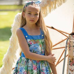 Patachou-Girls Blue Liberty Print Dress | Childrensalon Outlet