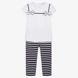Patachou-طقم ليغنغز قطن جيرسي لون كحلي وأبيض للبنات | Childrensalon Outlet