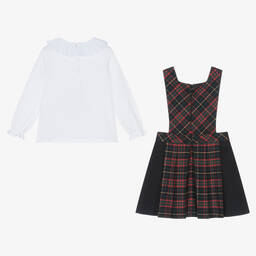 Patachou-Girls Blue Tartan Cotton Pinafore Dress Set | Childrensalon Outlet