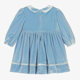 Patachou-Girls Blue Velour & Lace Dress | Childrensalon Outlet
