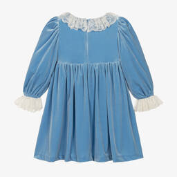 Patachou-Girls Blue Velour Lace Dress | Childrensalon Outlet