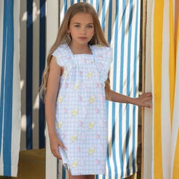 Patachou-Белое платье в голубую клетку | Childrensalon Outlet