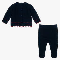 Patachou-Girls Blue Wool Knit 2 Piece Babygrow | Childrensalon Outlet