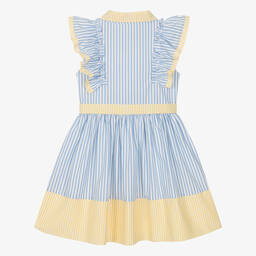 Patachou-Girls Blue & Yellow Stripe Poplin Dress | Childrensalon Outlet