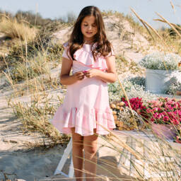 Patachou-Girls Blush Asymmetric Ruffle Dress | Childrensalon Outlet