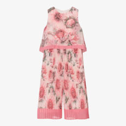 Patachou-جمبسوت شيفون وردي فاتح مزين بالزهور للبنات | Childrensalon Outlet