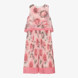 Patachou-جمبسوت شيفون وردي فاتح مزين بالزهور للبنات | Childrensalon Outlet