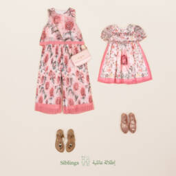 Patachou-جمبسوت شيفون وردي فاتح مزين بالزهور للبنات | Childrensalon Outlet