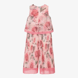 Patachou-جمبسوت شيفون وردي فاتح مزين بالزهور للبنات | Childrensalon Outlet