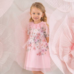 Patachou-Girls Blush Floral Chiffon Frock | Childrensalon Outlet