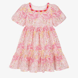 Patachou-Хлопковое платье с цветочным узором для девочек в нежно-розовом цвете | Childrensalon Outlet