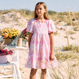 Patachou-Хлопковое платье с цветочным узором для девочек в нежно-розовом цвете | Childrensalon Outlet