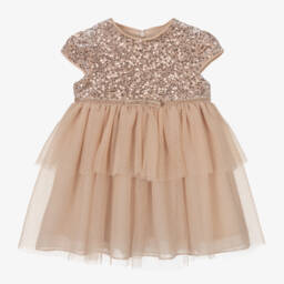 Patachou-Girls Champagne Sequin Tulle Gown | Childrensalon Outlet