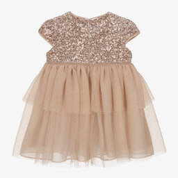 Patachou-Girls Champagne Sequin Tulle Gown | Childrensalon Outlet