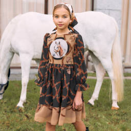 Patachou-Girls Chiffon Equestrian Motif Dress | Childrensalon Outlet