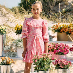 Patachou-Girls Coral Floral Cotton Frock | Childrensalon Outlet
