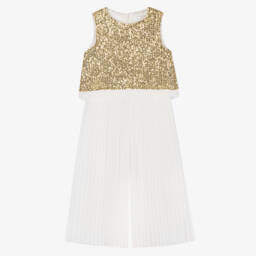 Patachou-Girls Dazzling Gold Pleated Jumpsuit | Childrensalon Outlet