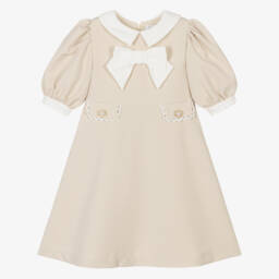 Patachou-Girls Elegant Beige Bow Frock | Childrensalon Outlet