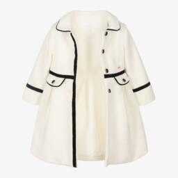 Patachou-Girls Elegant Ivory Bouclé Overcoat | Childrensalon Outlet