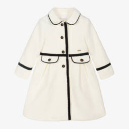 Patachou-Girls Elegant Ivory Bouclé Overcoat | Childrensalon Outlet