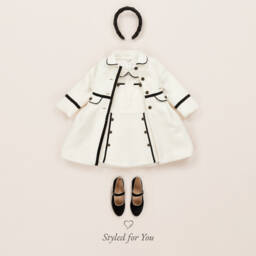 Patachou-Girls Elegant Ivory Bouclé Overcoat | Childrensalon Outlet