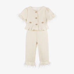 Patachou-Элегантный кремовый твидовый ансамбль для девочек | Childrensalon Outlet