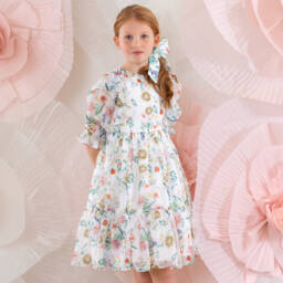 Patachou-Girls Elegant White Floral Chiffon Dress | Childrensalon Outlet