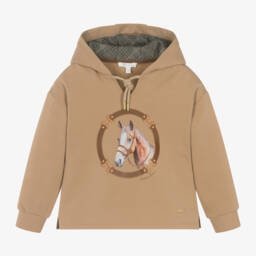 باتاشو-هودي بطبعة حصان قطن لون بيج للبنات | Childrensalon Outlet