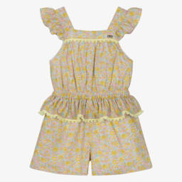 Patachou-Girls Floral Cotton Romper in Sunshine Hues | Childrensalon Outlet