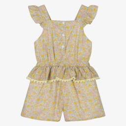 Patachou-Girls Floral Cotton Romper in Sunshine Hues | Childrensalon Outlet