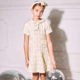 Patachou-Girls Glittering Ivory Dress | Childrensalon Outlet