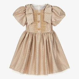 Patachou-Girls Gold Glitter Polka Dot Dress | Childrensalon Outlet