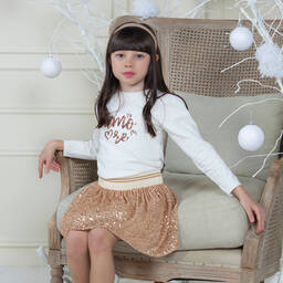 Patachou-Girls Gold Sequin Skirt | Childrensalon Outlet