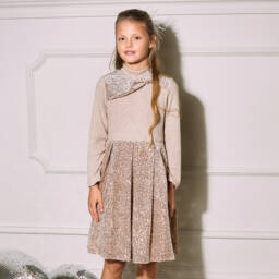 Patachou-Girls Gold Sequin Velvet Dress | Childrensalon Outlet