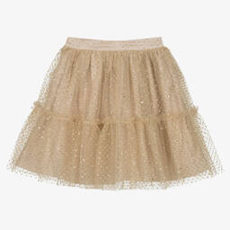 Patachou-Girls Gold Tulle Polka Dot Skirt | Childrensalon Outlet