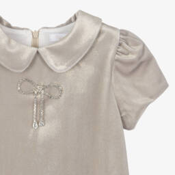 باتاشو-فستان بفيونكة قطيفة لون ذهبي براق | Childrensalon Outlet