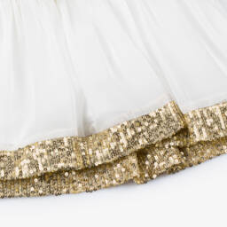 Patachou-Girls Gold & White Sequin Chiffon Dress | Childrensalon Outlet