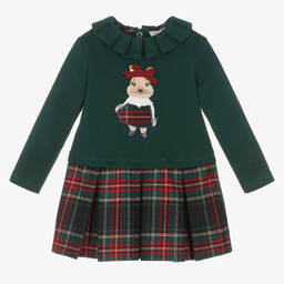 Patachou-Girls Green Bunny Tartan Dress | Childrensalon Outlet