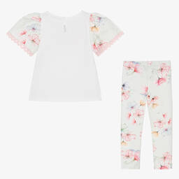 Patachou-Girls Green Cotton Floral Leggings Set | Childrensalon Outlet