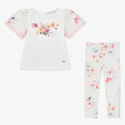 Patachou-Girls Green Cotton Floral Leggings Set | Childrensalon Outlet
