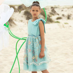 Patachou-Girls Green Embroidered Tulle Dress | Childrensalon Outlet